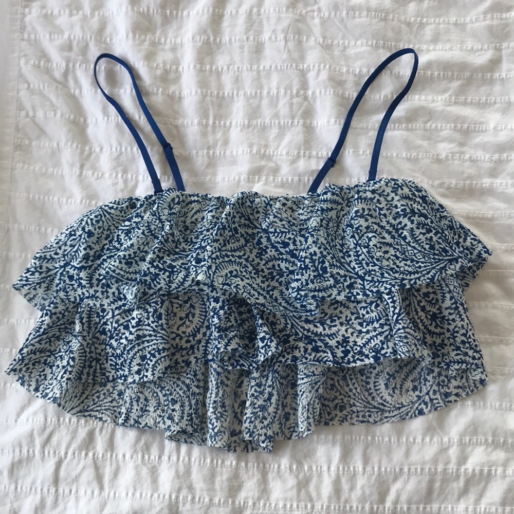 Blue & White Flowy Crop Top from Aerie